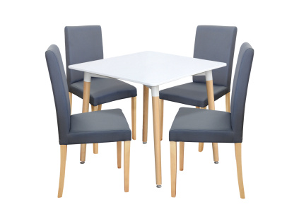 Jídelní stůl ONE 80x80 bílý + 4 židle PRIMA šedá/světlé nohy
