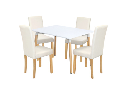 Jídelní stůl ONE 120x80 bílý + 4 židle PRIMA bílá/světlé nohy