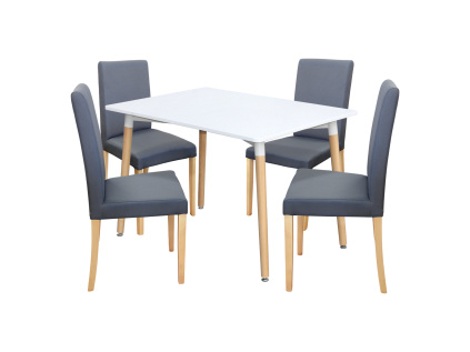 Jídelní stůl ONE 120x80 bílý + 4 židle PRIMA šedá/světlé nohy
