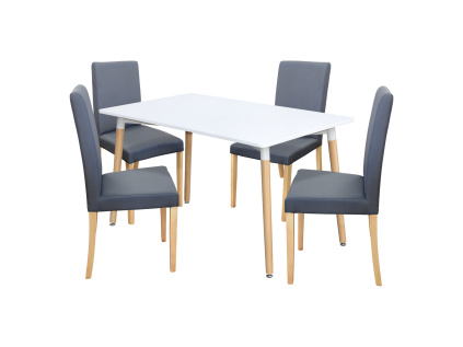 Jídelní stůl ONE 140x90 bílý + 4 židle PRIMA šedá/světlé nohy