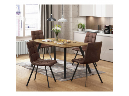 Jídelní stůl BERGEN dub + 4 židle BERGEN hnědé mikrovlákno