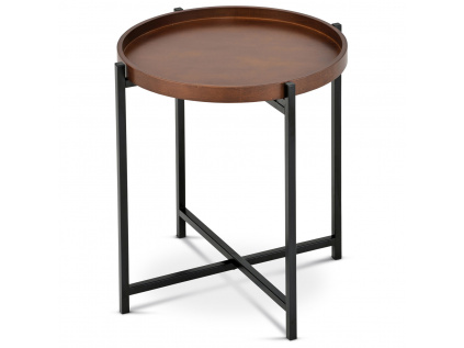 Odkládací stolek pr.50x50 cm, deska dřevo, moření ořech, kovové černé nohy - 80135-12 WAL