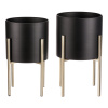 Set 2 kovových interiérových stojanů na květiny, kruhové, černý a zlatý mat - FA5006