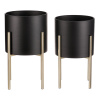 Set 2 kovových interiérových stojanů na květiny, kruhové, černý a zlatý mat - FA5006