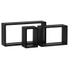 Polička nástěnná, sada 3 ks, MDF, barva černá matná, baleno v ochranné fólii - P-009 BK