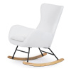 Křeslo houpací, potah bílá látka, dřevěné nohy, masiv kaučukovník - AK-376 WT2