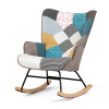 Křeslo houpací, potah patchwork látka, dřevěné nohy, masiv kaučukovník - AK-374 PW2