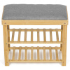 Botník / taburet, 2 police, masiv bambus, přírodní odstín, šedá látka - DR-N1010 GREY2