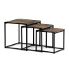 Set 3 ks odkládacích stolků, MDF, dekor staré dřevo, kov, černý lak - AF-3003 OLW