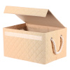 Koš látkový - krabice s uchy a víkem, nízký, béžový - DT3003 BEI