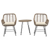 Relaxační set stůl + 2 židle, kov, umělý ratan, látka béžová, deska stolku polywood - AZ-F1208 NAT