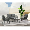 Zahradní set 1+1+2, stůl 90x48, židle a dvojsedačka, Antracitový umělý ratan, kov antracit, tmavě šedá látka. - AZ-L1880 GREY