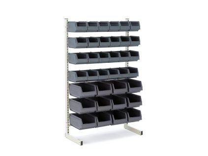Stojan s 36 plastovými boxy