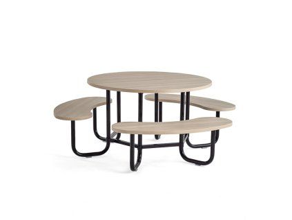 Stůl s lavicemi OCTO, černá konstrukce, jasan