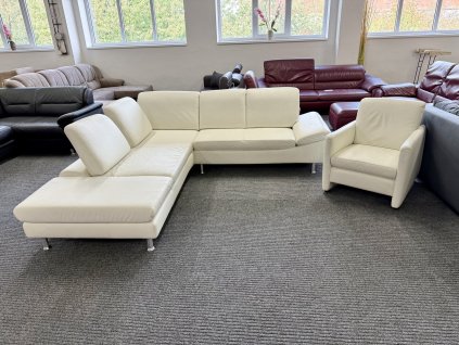 Rohová sedací souprava + křeslo - kůže – zánovní