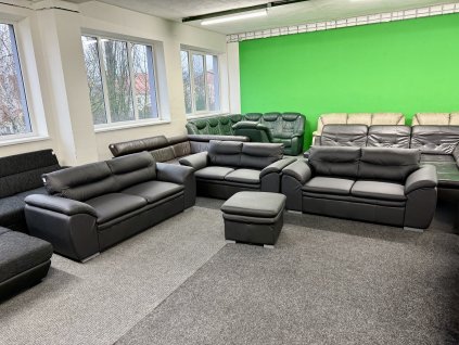 Sedací souprava 3 + 2 + 2 + taburet - kůže - NEPOUŽITÁ