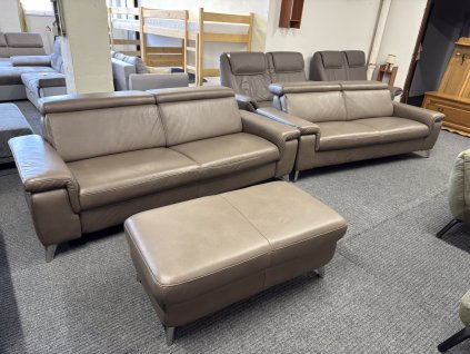 Sedací souprava 3 + 3 + taburet - kůže - NEPOUŽITÉ