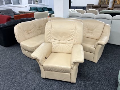 Sedací souprava rohová rozkládací + křeslo, kožená, zánovní