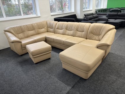 Sedací souprava tvaru U s taburetem - kožená – zánovní