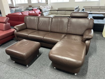 Rohová sedací souprava + taburet - kožená – zánovní
