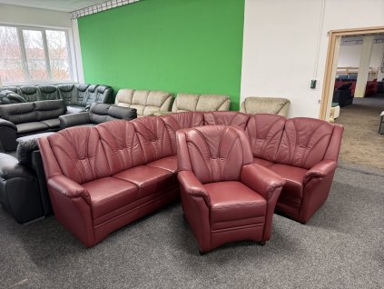 Rohová sedací souprava a křeslo - kožená – zánovní