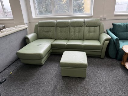 Rohová sedací souprava a taburet - kožená – zánovní