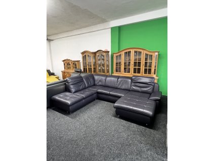 Sedací souprava tvaru U, kožená, polohovací opěrky hlavy