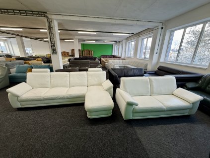 Sedací souprava rohová + pohovka - kožená - zánovní