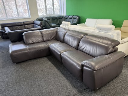 Sedací souprava rohová - el. polohovací - kožená - zánovní