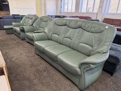 Sedací souprava 3 + 2 + 1 + tab. - kožená - zánovní