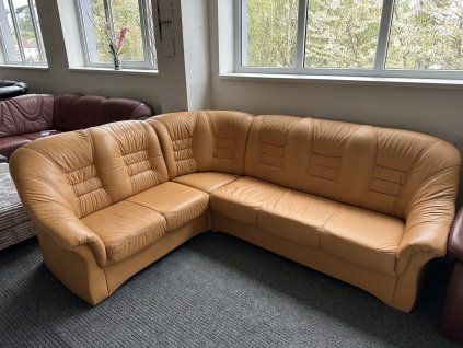 Rohová sedací souprava, kožená – zánovní