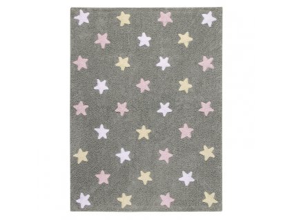 Bio koberec kusový, ručně tkaný Tricolor Stars Grey-Pink
