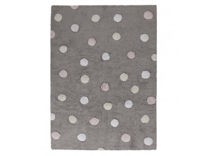 Bio koberec kusový, ručně tkaný Tricolor Polka Dots Grey-Pink