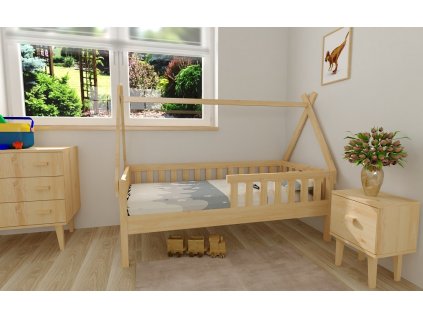 Dětská postel Domeček z masivního dřeva, s roštem