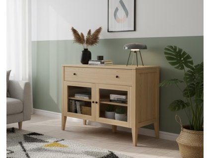 komoda supik prosklena dvirka buk masiv lak