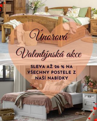 ❤️ Valentýnská akce pokračuje! Postele z masivu nyní se slevou 14–26 % a akce platí až do konce února. Dopřejte si...