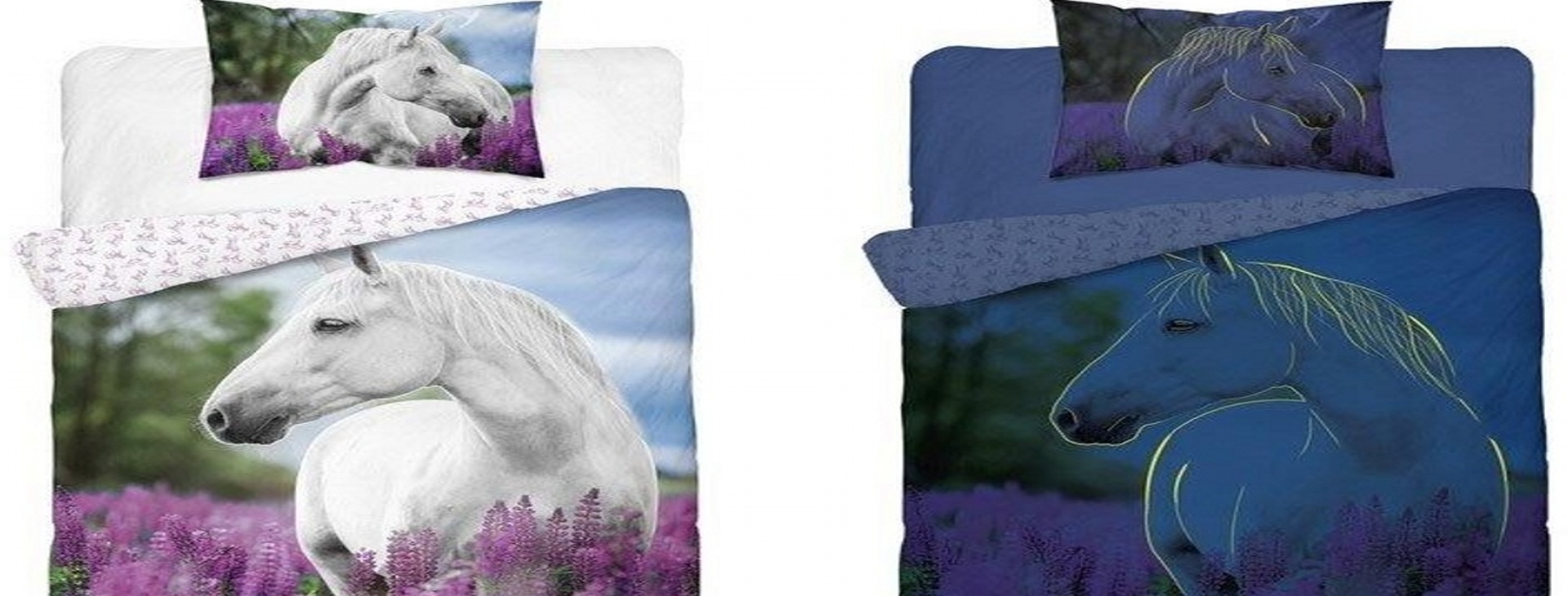 Dětské Povlečení svítící ve tmě 140x200 Bílý kůň v levandulovém poli