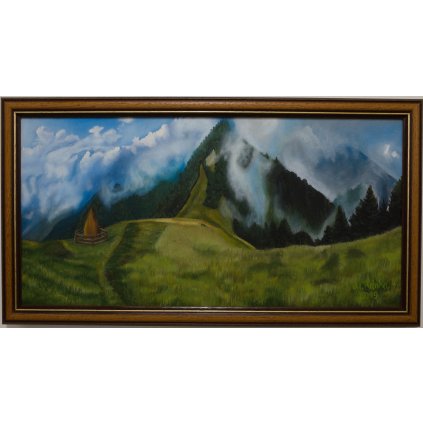 Hory Perenyc Strymba, originální ručně malovaný olejový obraz, olejomalba na platně, rozměr 60x30 cm