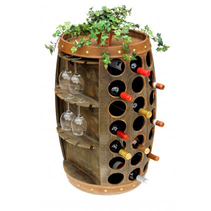 Dřevěný stojan na víno ve tvaru sudu, s kapacitou až 42 lahví. "Dandi"
