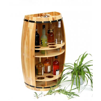 Dřevěný stojan na víno ve tvaru sudu, s kapacitou až 17 lahví "Dandi"