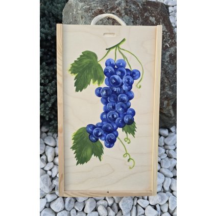 Dřevěná Dárková krabice na víno pro 2 láhve, originální akrylová malba N15 Modré víno