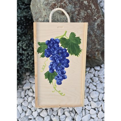 Dřevěná Dárková krabice na víno pro 2 láhve, originální akrylová malba N17 Modré víno