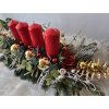 Adventní dekorace se 4 červenými svícemi – červeno-zlatá vánoční aranže