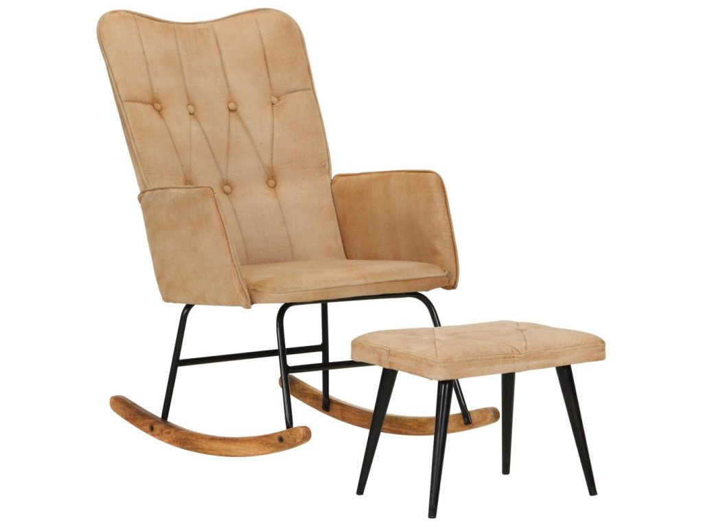 Houpací křeslo s podnožkou krémové vintage plátno 339699