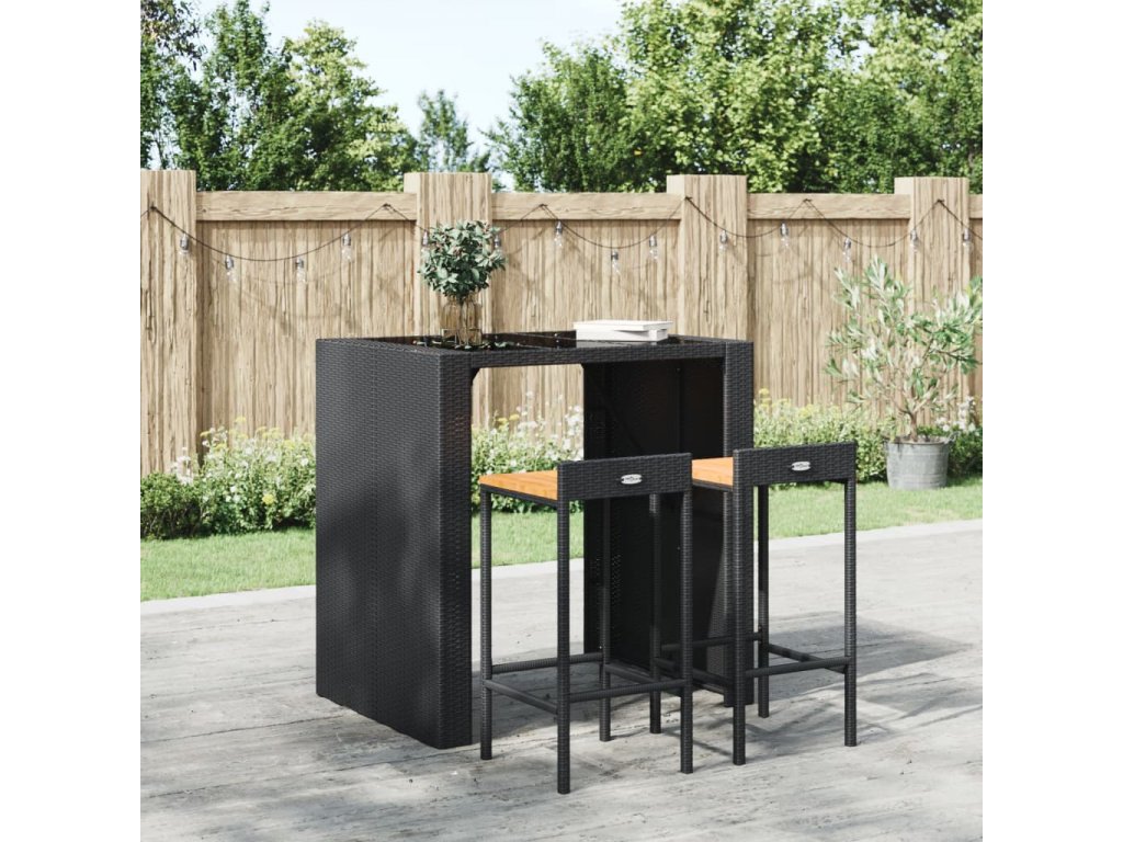 Barové stoličky 2 ks černé polyratan a masivní akáciové dřevo - Nábytek-XL