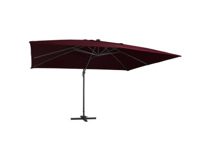 Boční zahradní slunečník s LED osvětlením bordó 400 x 300 cm 312318