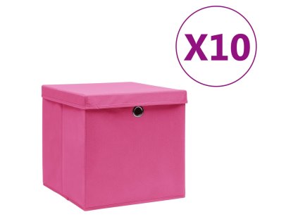 Úložné boxy s víky 10 ks 28 x 28 x 28 cm růžové 325206