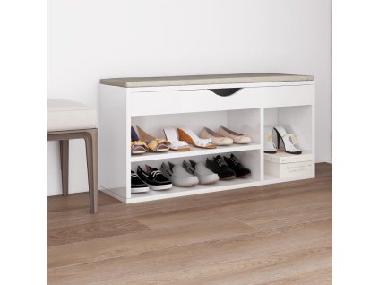 Lavice s botníkem a poduškou bílá lesklá 104x30x49 cm kompozit 326756