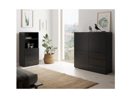 FMD Komoda se 3 dvířky a 3 zásuvkami černá 443703