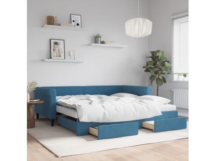 Válenda s přistýlkou a zásuvkami modrá 100 x 200 cm samet 3197849